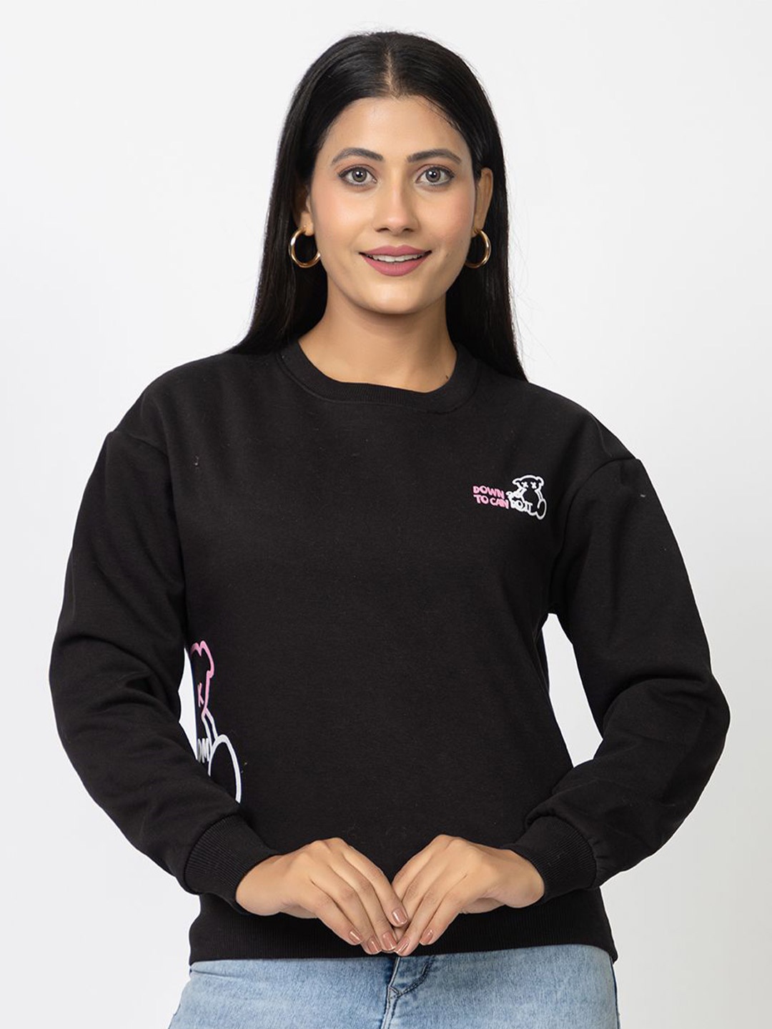 

Navsha Women Printed Sweatshirt, Black