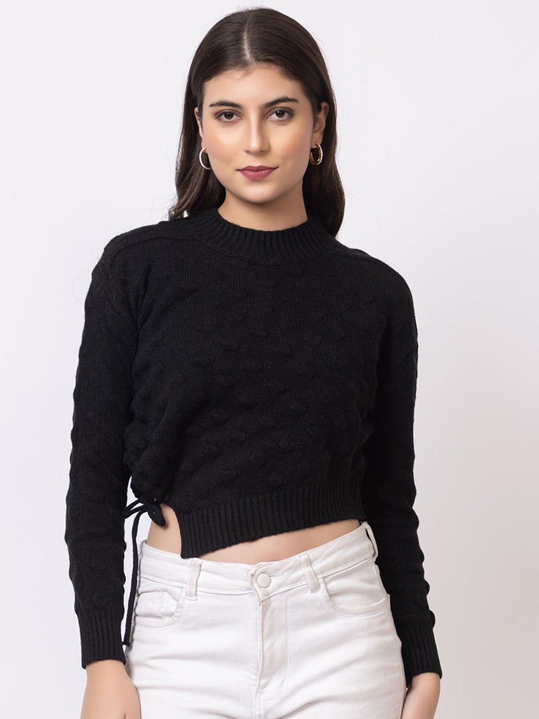 

Antiloop Women Woollen Crop Pullover, Black