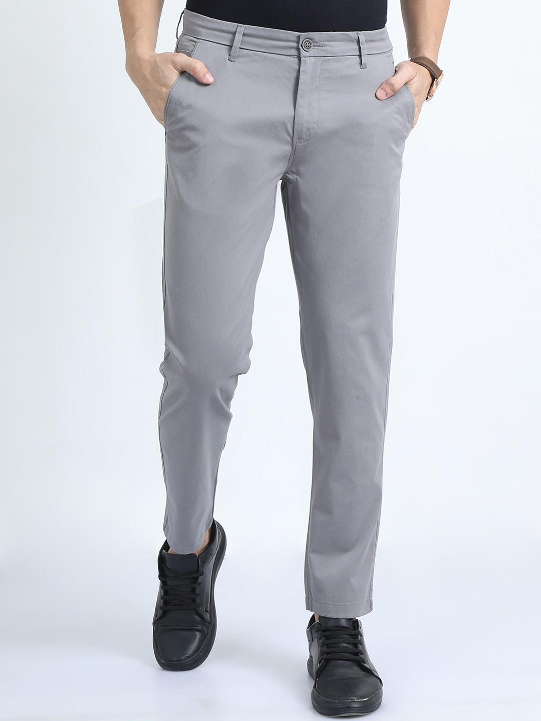 

RIGS AND RAGS Men Smart Slim Fit Trousers, Grey