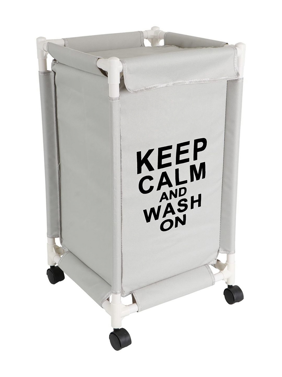 

HOKIPO Grey & Black Printed Laundry Basket With Wheels