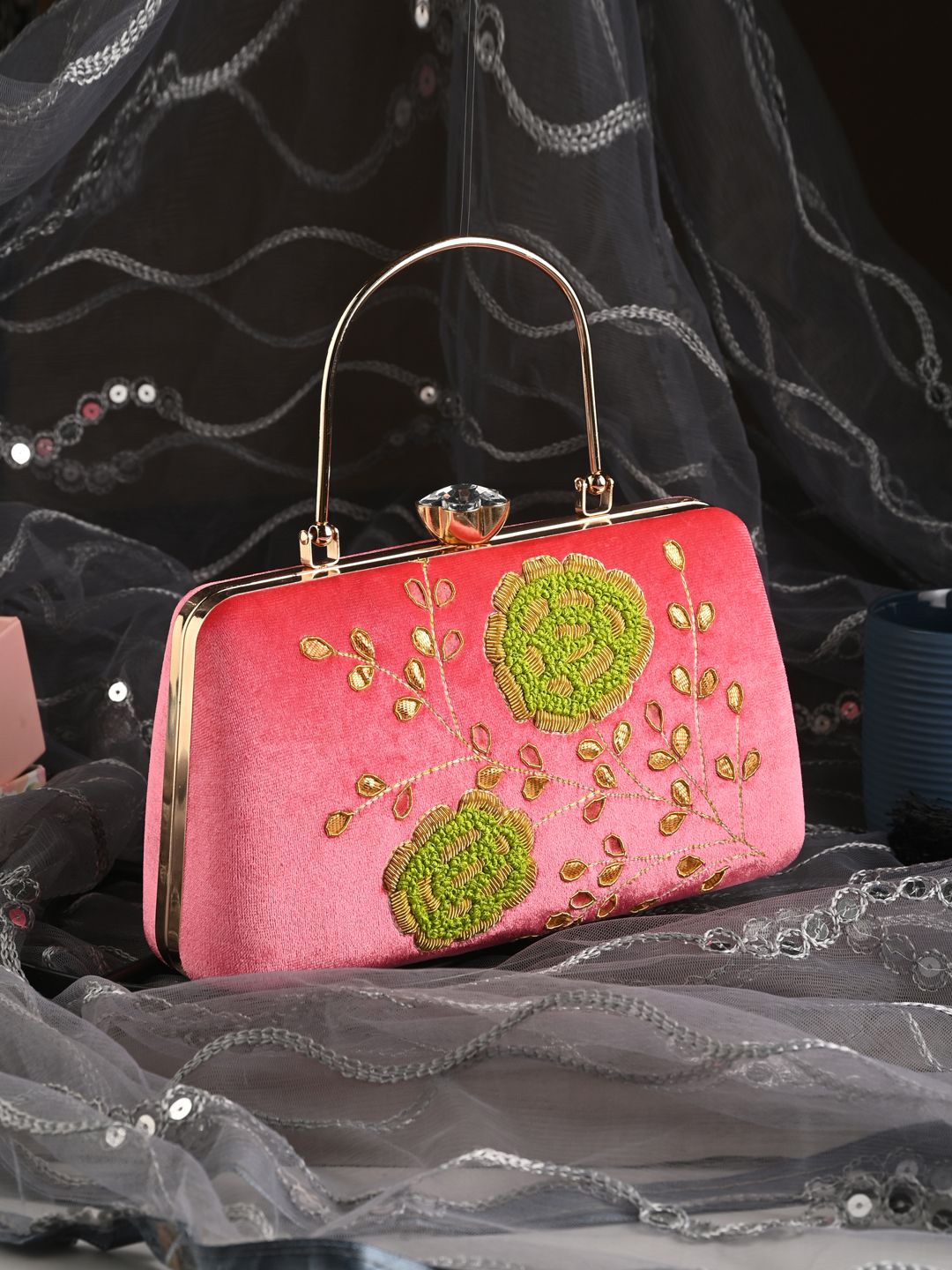 

Toobacraft Embellished Box Clutch, Pink