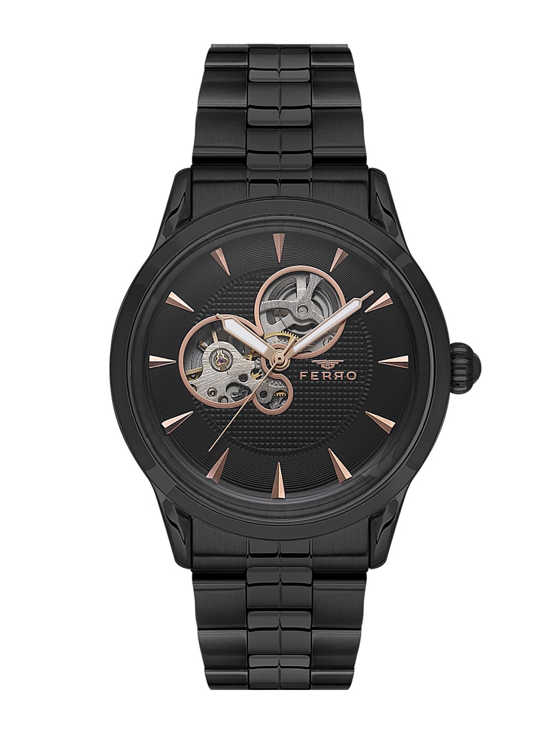 

Ferro Men Brass Dial & Stainless Steel Bracelet Style Straps Analogue Watch F31457A-G, Black