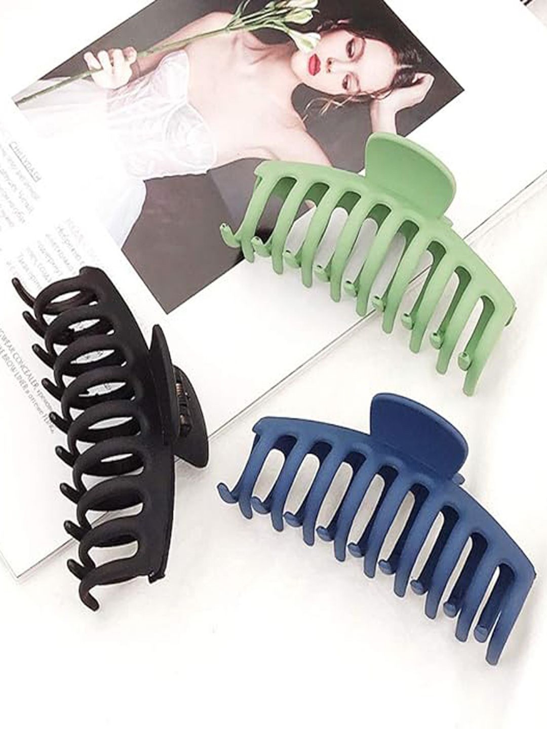 

KRENOZ Women Set of 3 Claw Clip, Green