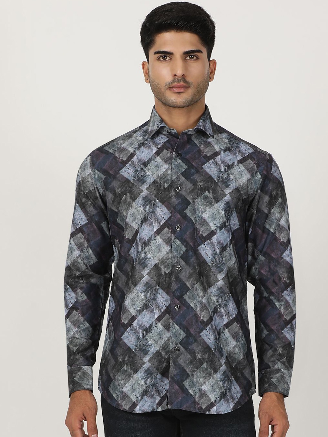

Greenfibre Men Slim Fit Opaque Printed Party Shirt, Blue