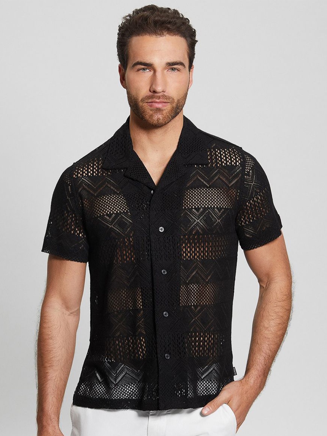 

GUESS Men Opaque Casual Shirt, Black