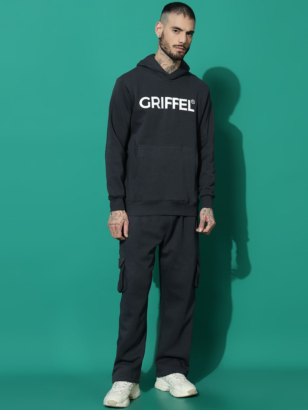 

GRIFFEL Men Printed Mid Rise Tracksuit, Charcoal