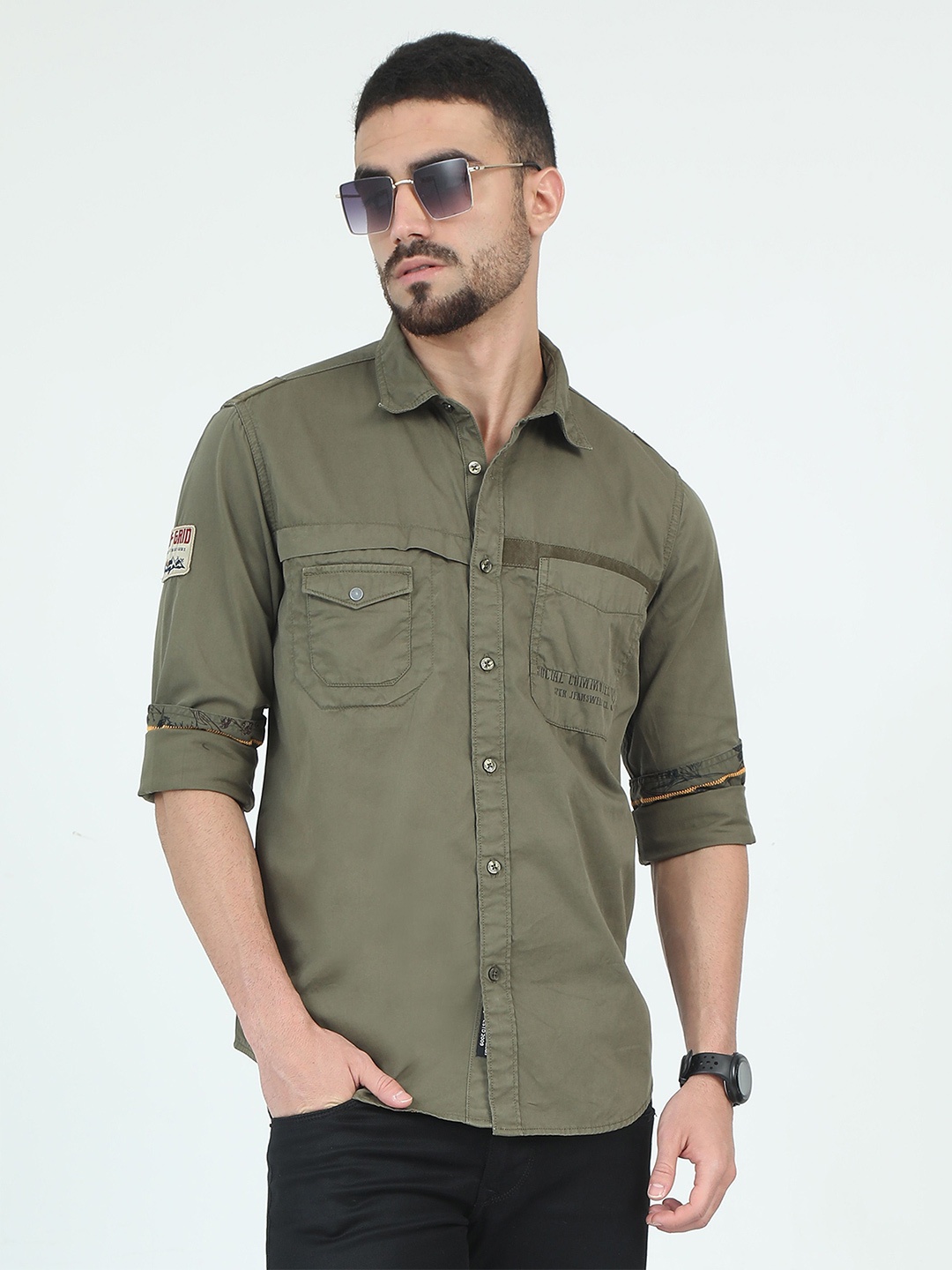 

RIGS AND RAGS Men Classic Opaque Casual Shirt, Green