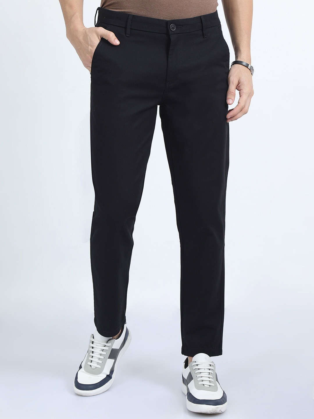 

RIGS AND RAGS Men Smart Slim Fit Trousers, Black