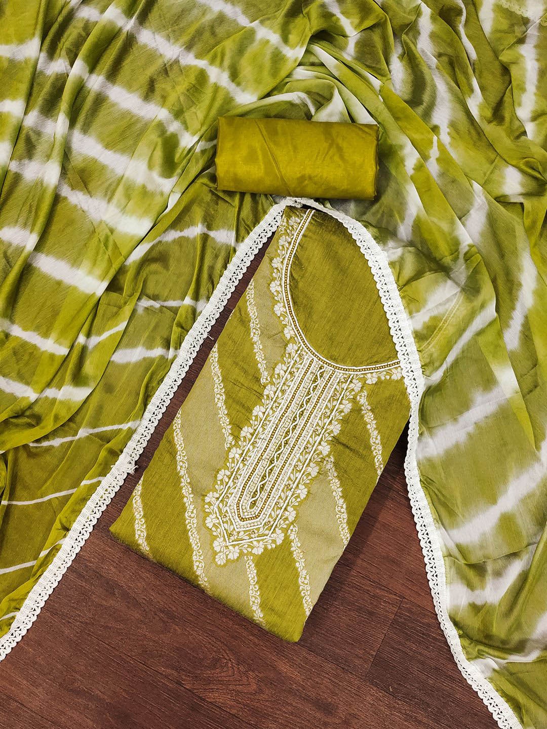 

Lilots Unstitched Dress Material, Lime green