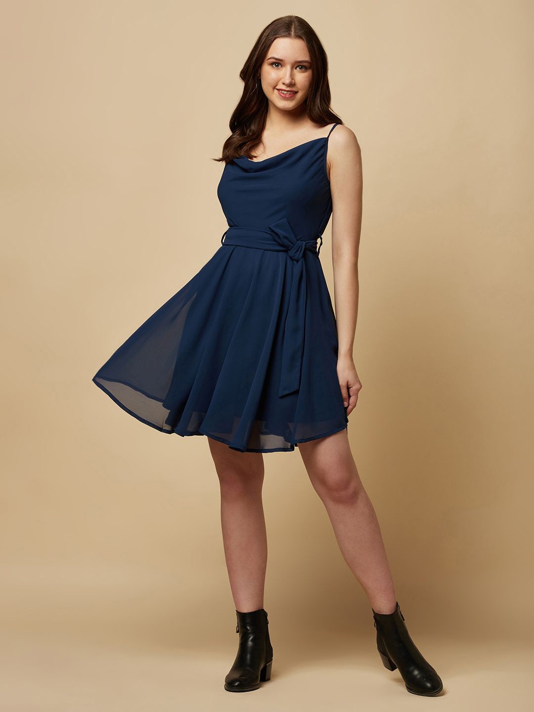 

RAASSIO Georgette Fit & Flare Midi Dress, Blue
