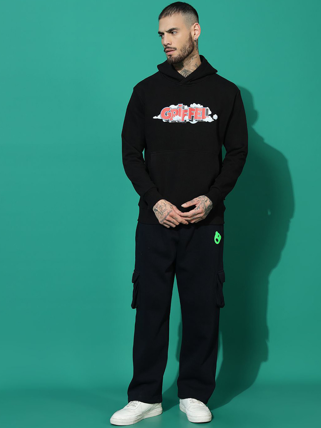 

GRIFFEL Printed Long Sleeves Hooded Tracksuit, Black