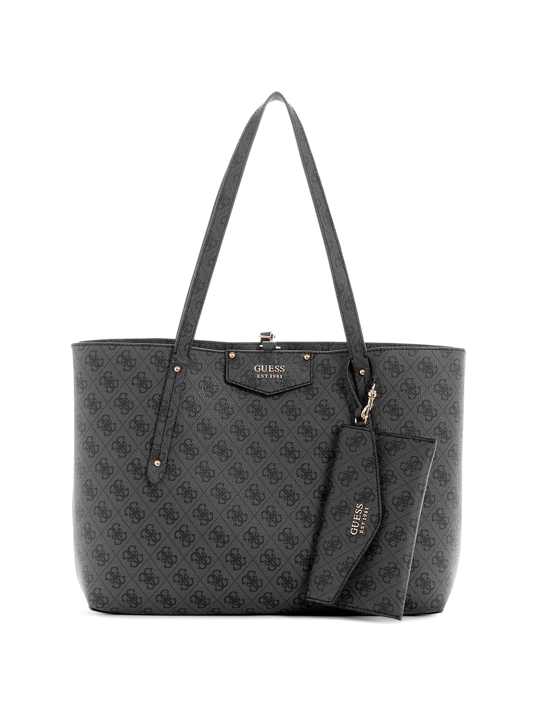 

GUESS Printed PU Shopper Tote Bag with Quilted, Grey