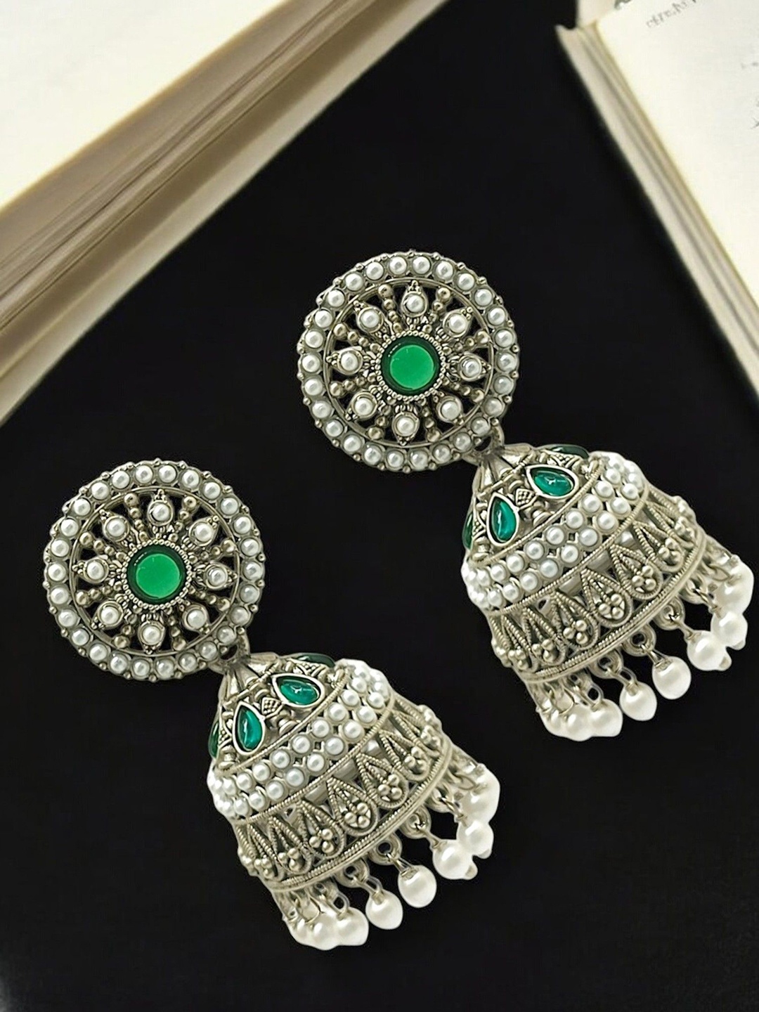 

FEMMIBELLA Dome Shaped Jhumkas Earrings, Silver