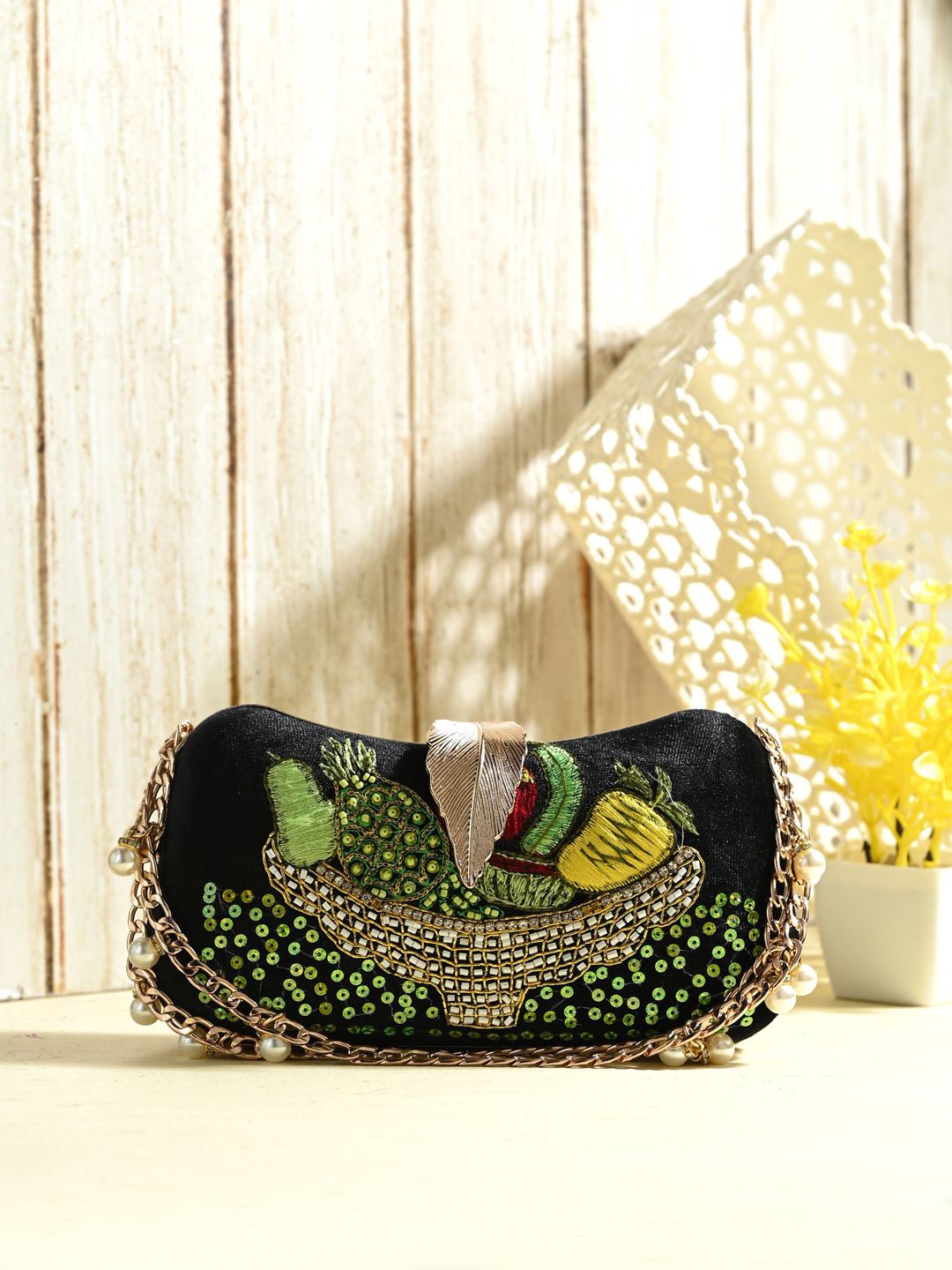 

Toobacraft Embellished Box Clutch, Black