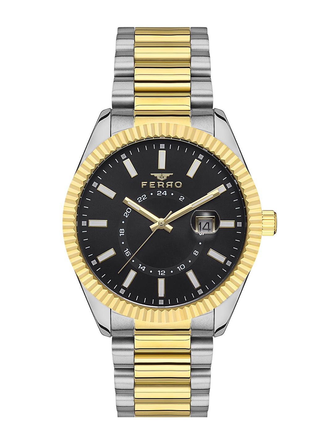 

Ferro Men Brass Dial & Stainless Steel Bracelet Style Straps Analogue Watch F11288A-D2, Black
