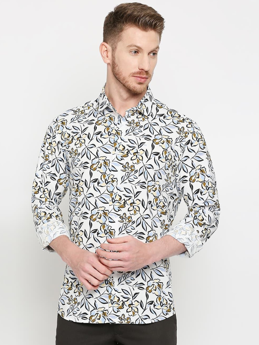 

Basics Men Slim Fit Opaque Printed Casual Shirt, Blue