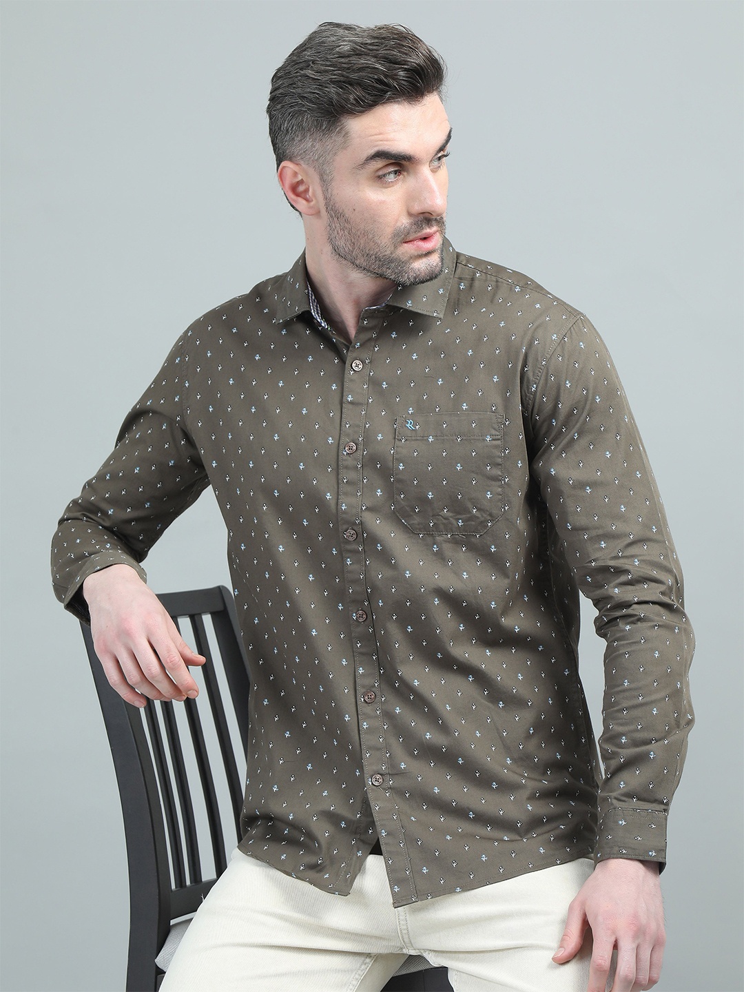 

RIGS AND RAGS Men Classic Floral Opaque Printed Casual Shirt, Olive