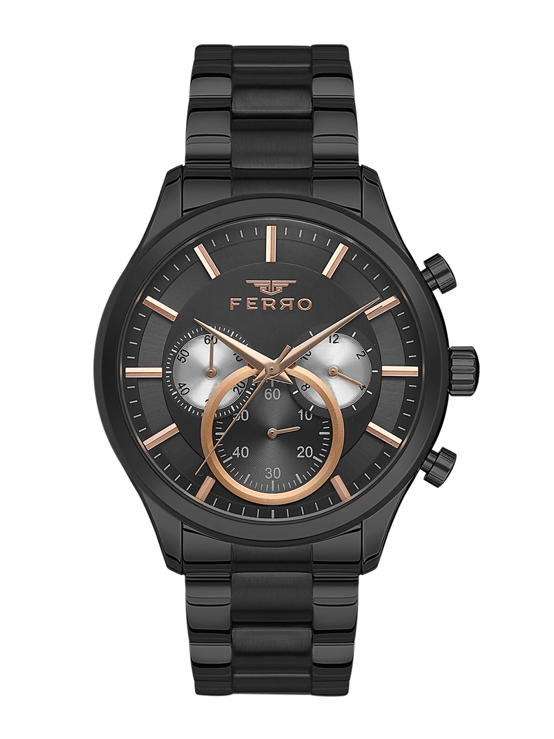 

Ferro Men Brass Dial & Stainless Steel Bracelet Style Straps Analogue Multi Function Watch FM11309A-V, Grey