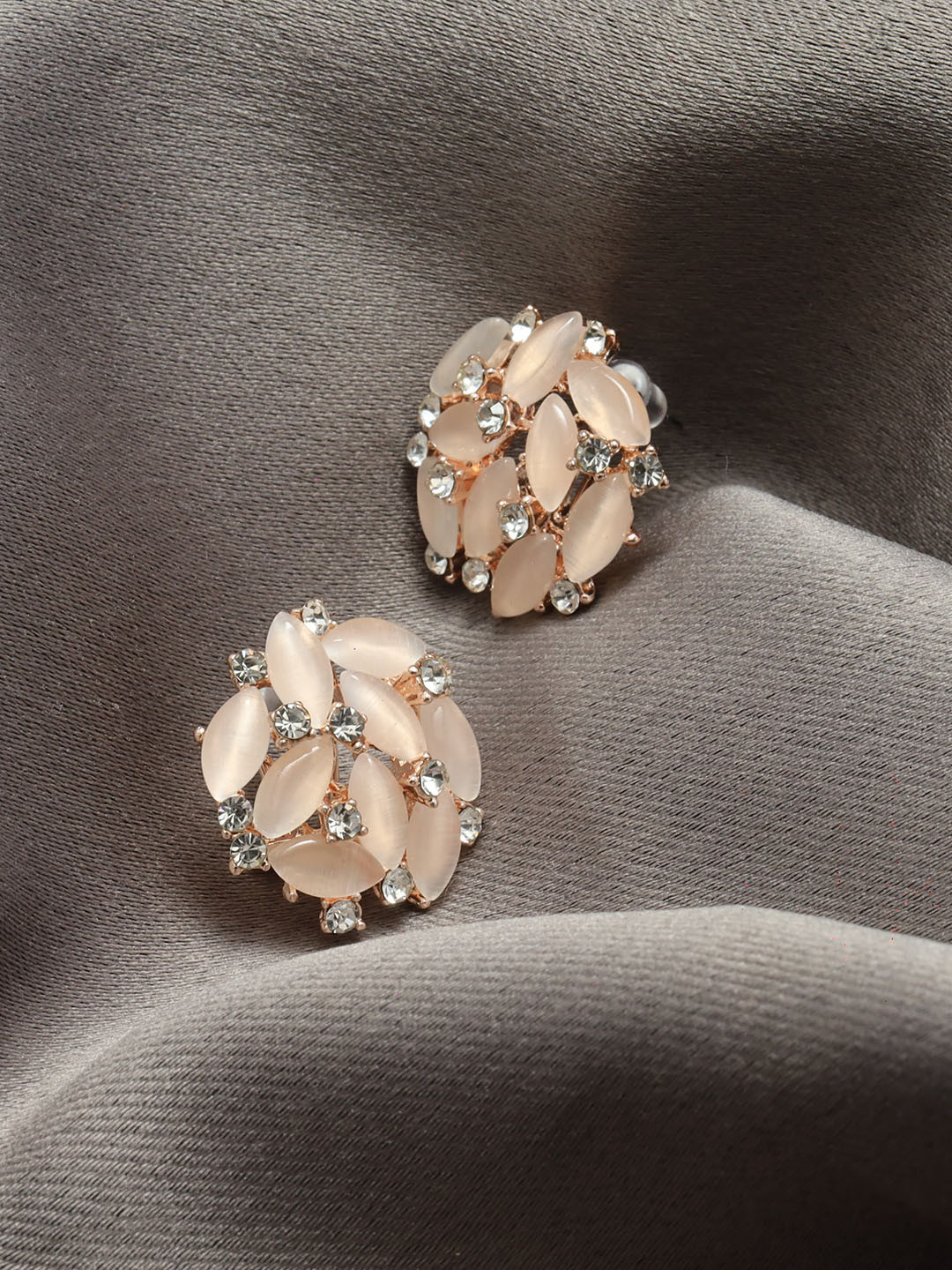 

Maansh Rose Gold-Plated Stone Studded Oval Studs, Cream