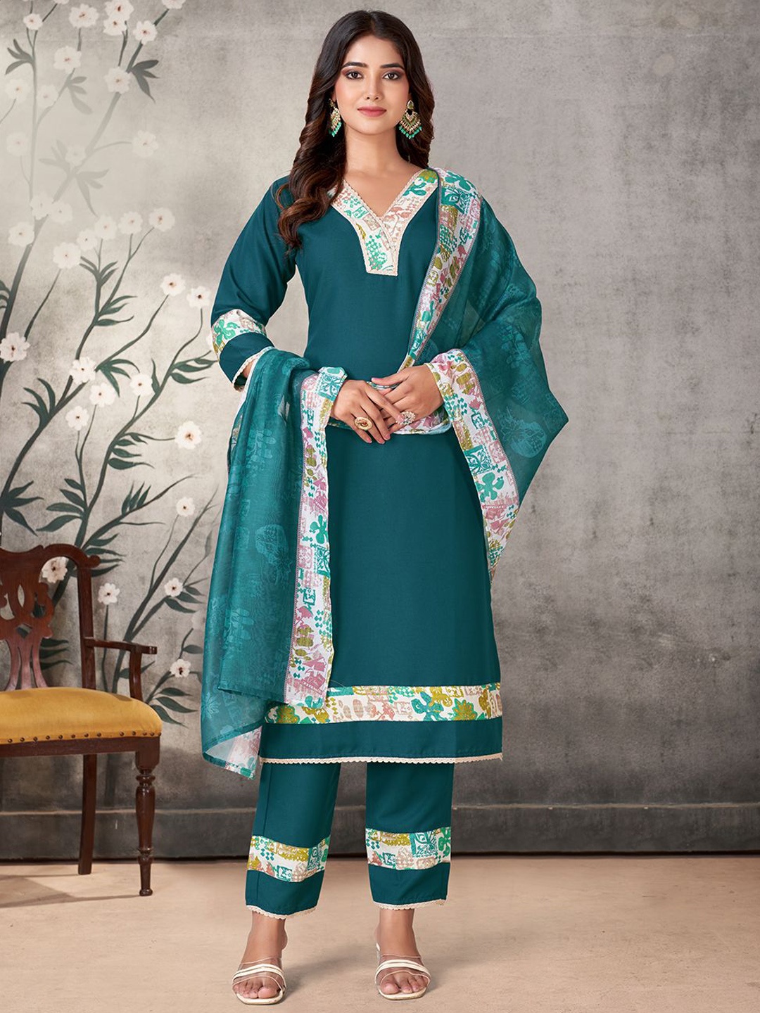 

KALINI Women Ethnic Motifs Printed Regular Kurta with Palazzos & With Dupatta, Green