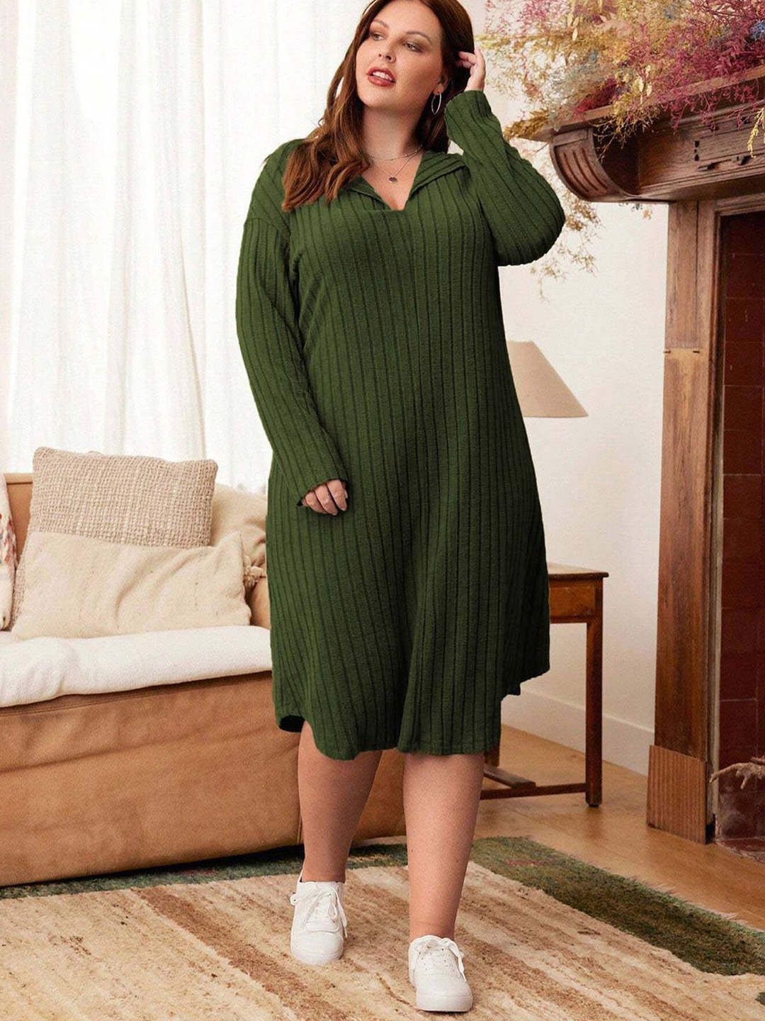

JC Mode Women Striped Long Sleeves Dress, Green