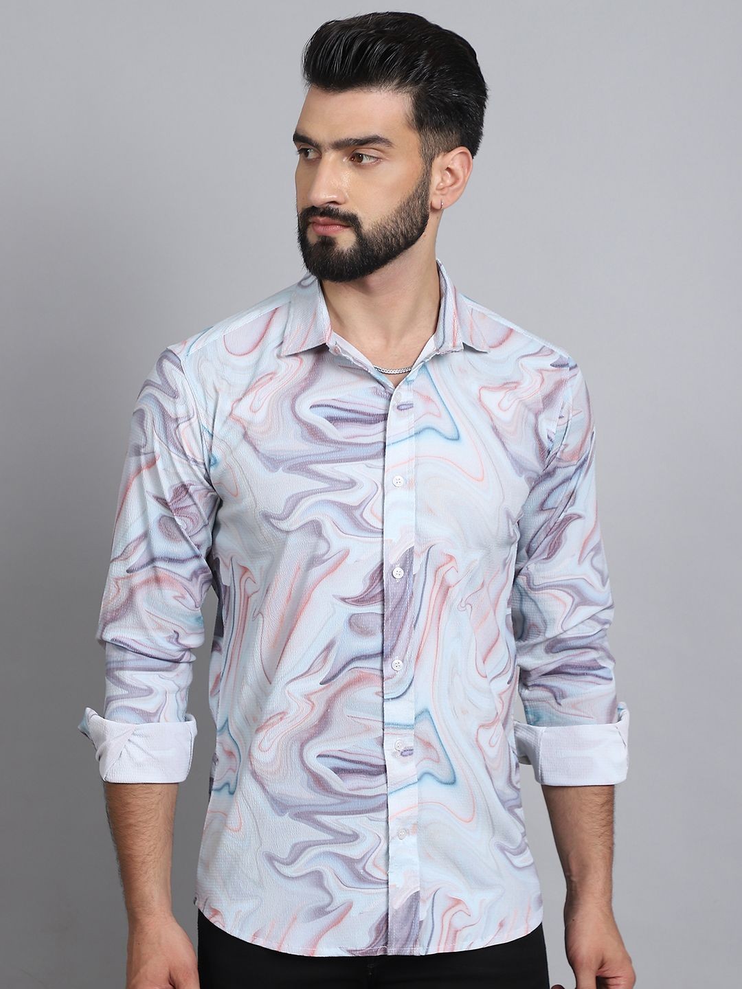 

Tanip Men Sheer Casual Shirt, Multi