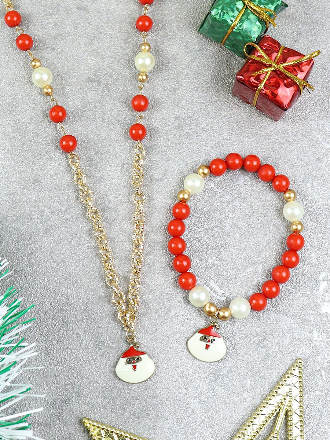 

Asthetika Kids Girls Christmas Santa Claus Beaded Jewellery Set, Gold