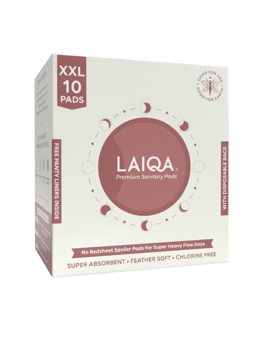

LAIQA Premium Sanitary Pads With Disposable Bag - XXL- 10-Pads, White