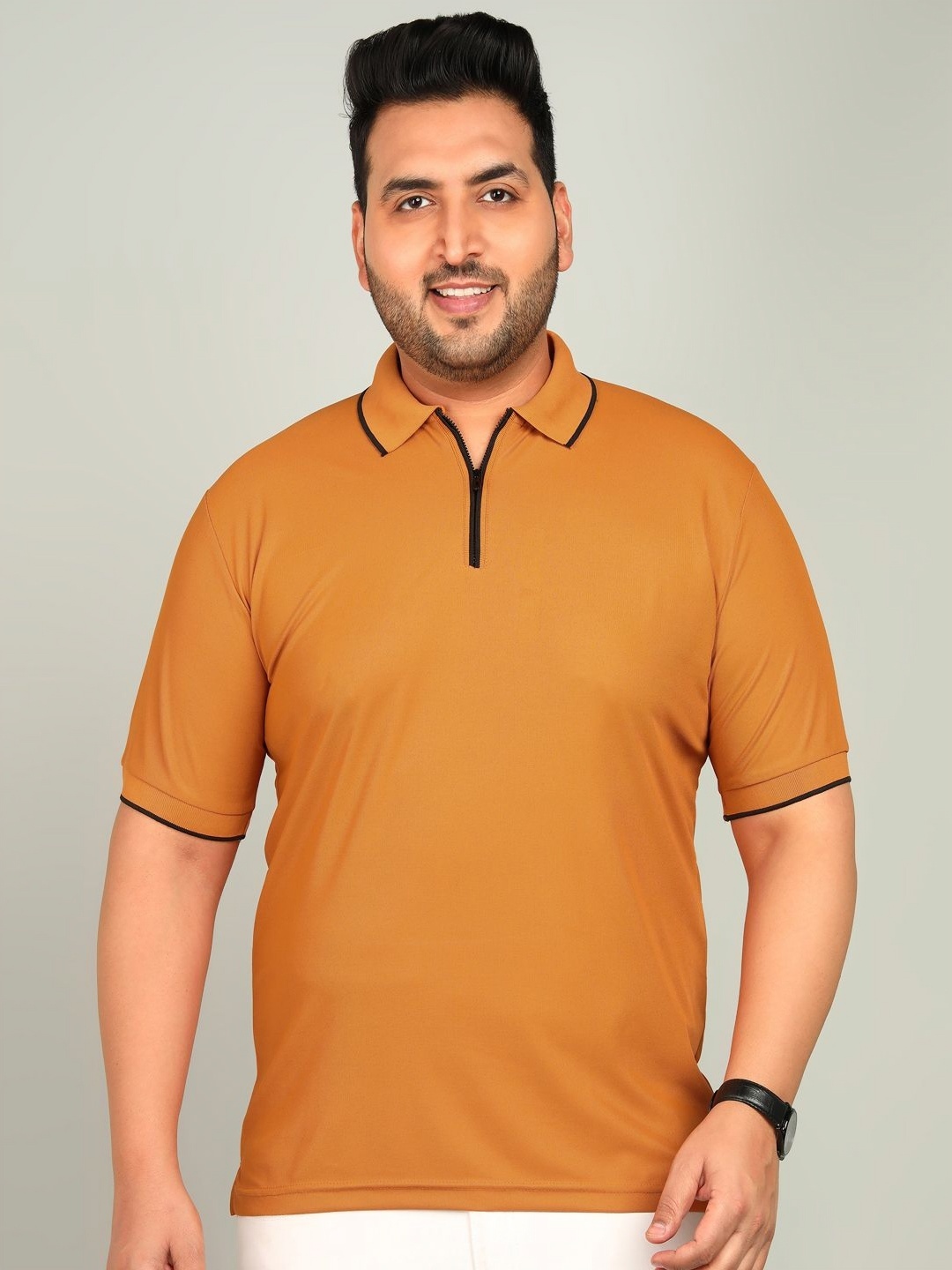 

METRONAUT PLUS Men Plus Size Solid Polo Collar T-shirt, Mustard