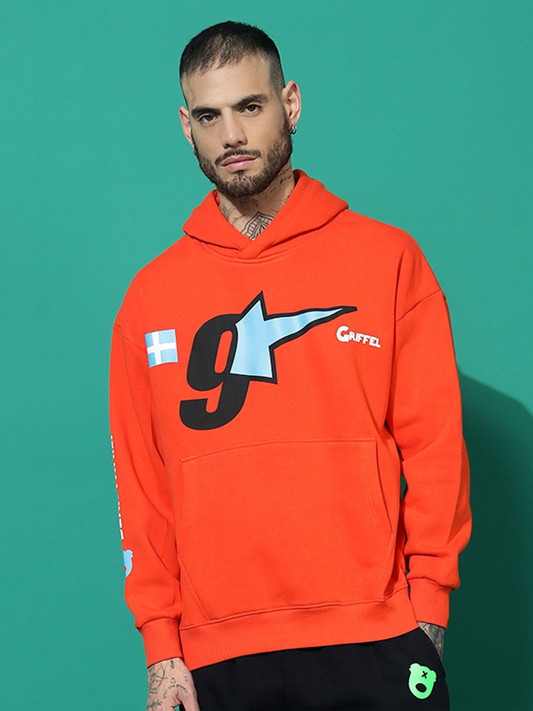 

GRIFFEL Men Printed Long Sleeves Hooded Sweatshirt, Orange