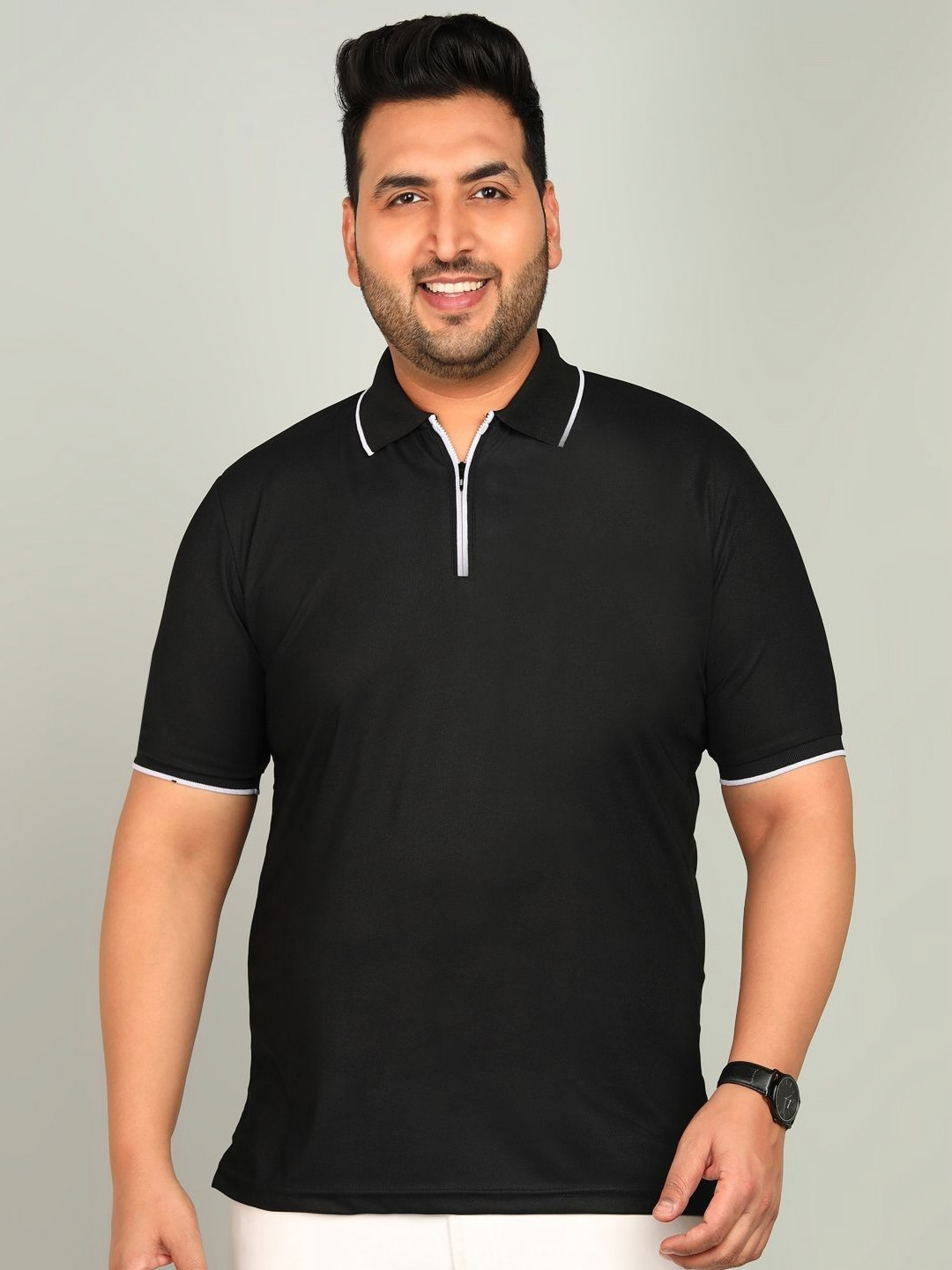 

METRONAUT PLUS Men Plus Size Solid Polo Collar T-shirt, Olive