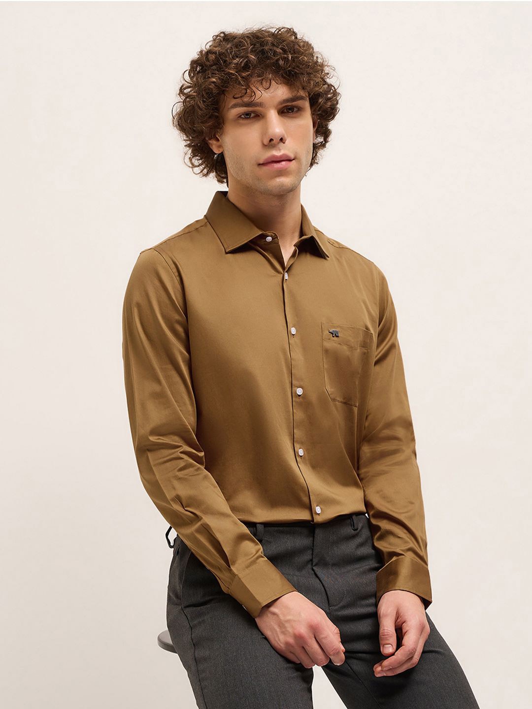 

THE BEAR HOUSE Men Tailored Fit Opaque Formal Shirt, Rust