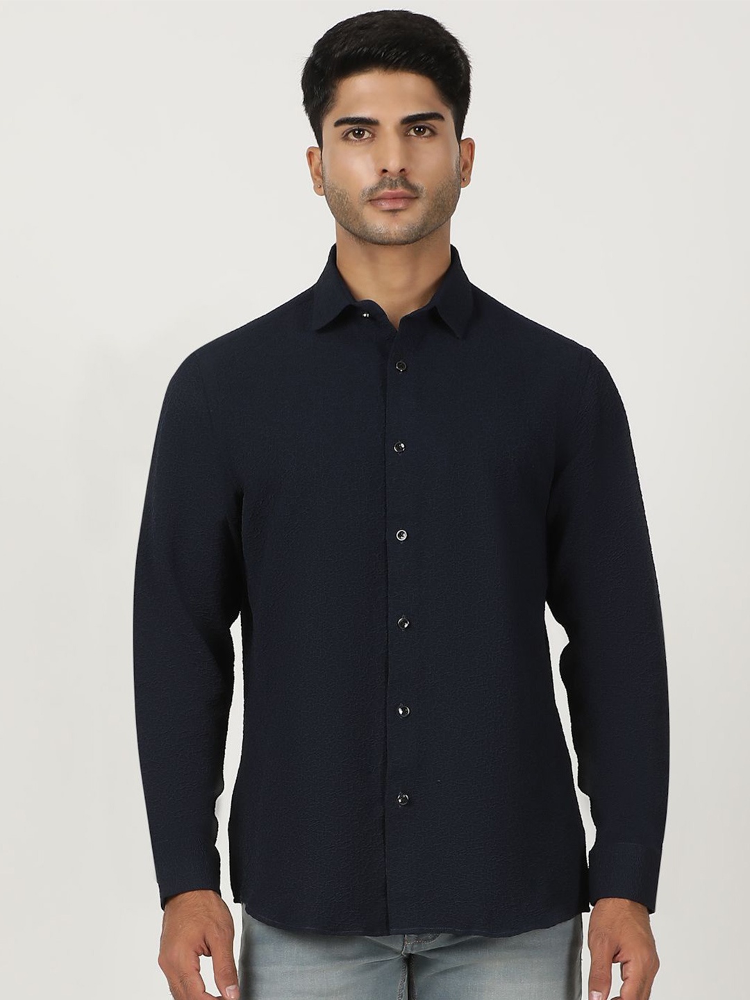 

Greenfibre Men Slim Fit Opaque Party Shirt, Navy blue