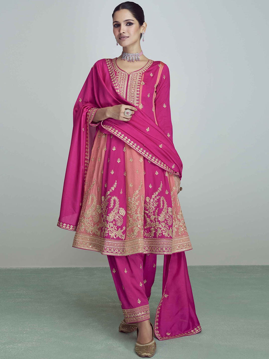 

Jaipur Kurti Embroidered Art Silk Semi-Stitched Dress Material, Pink