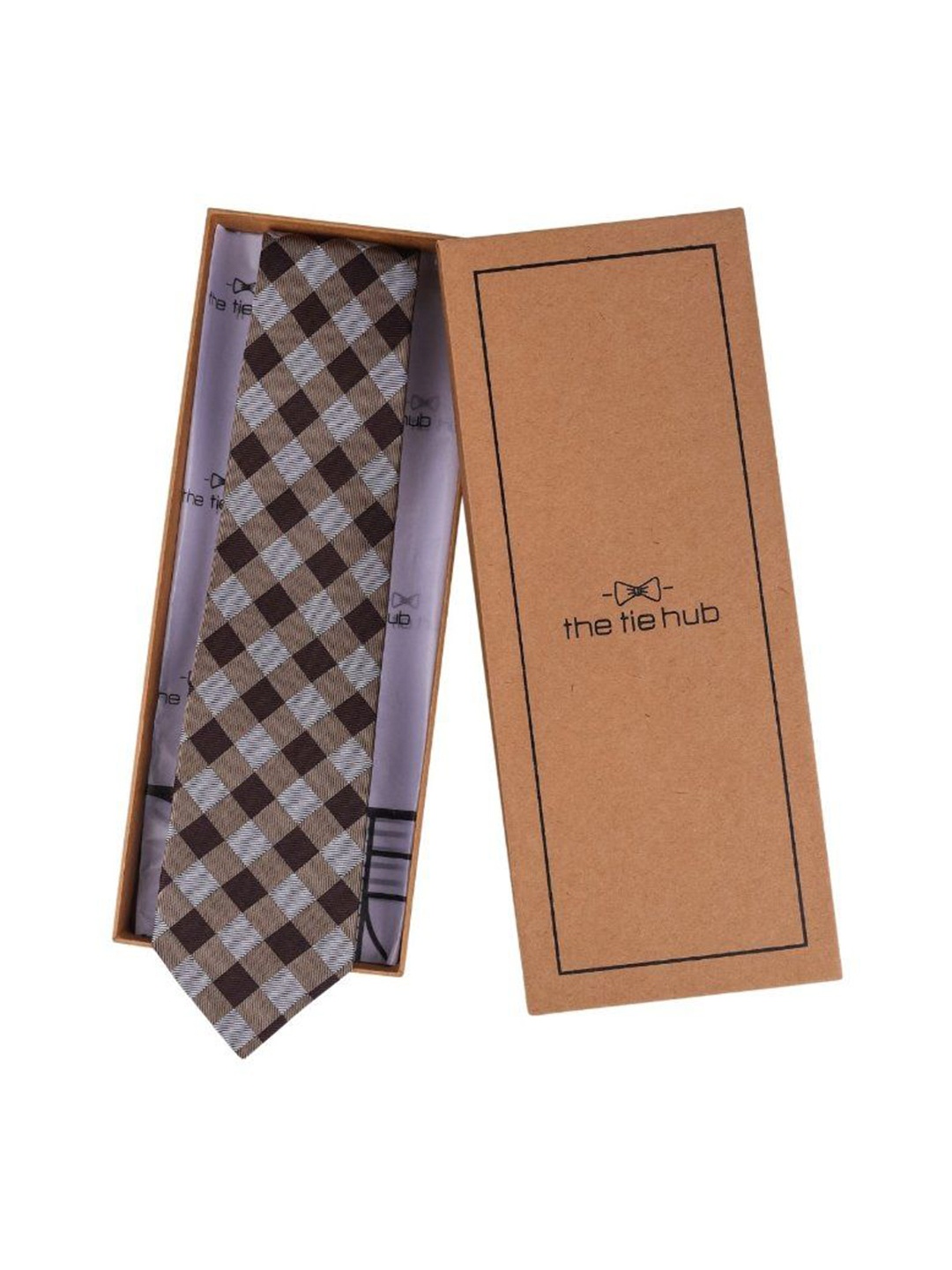 

The Tie Hub Men Checked Skinny Tie, Brown