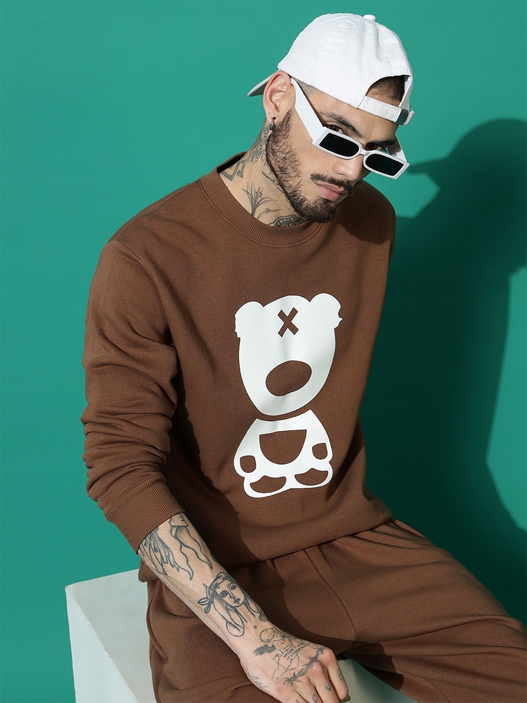 

GRIFFEL Men Round Neck Printed Sweatshirt, Coffee brown