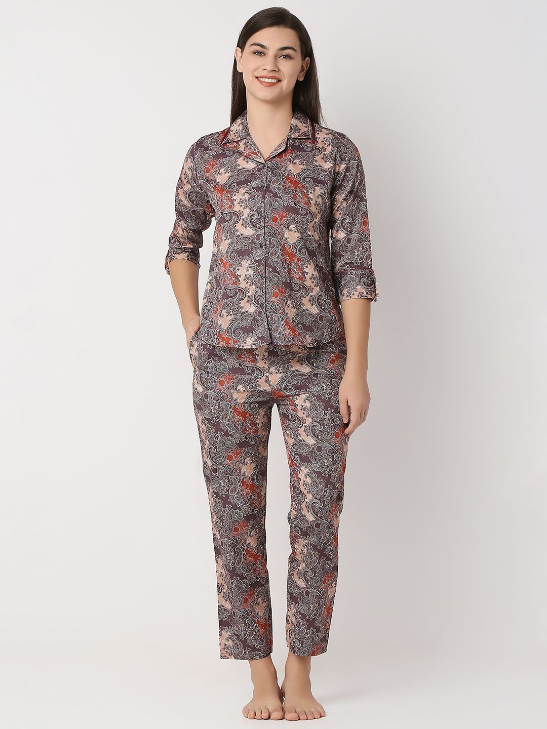 

Juliet Women Ethnic Motifs Printed Night suit, Grey