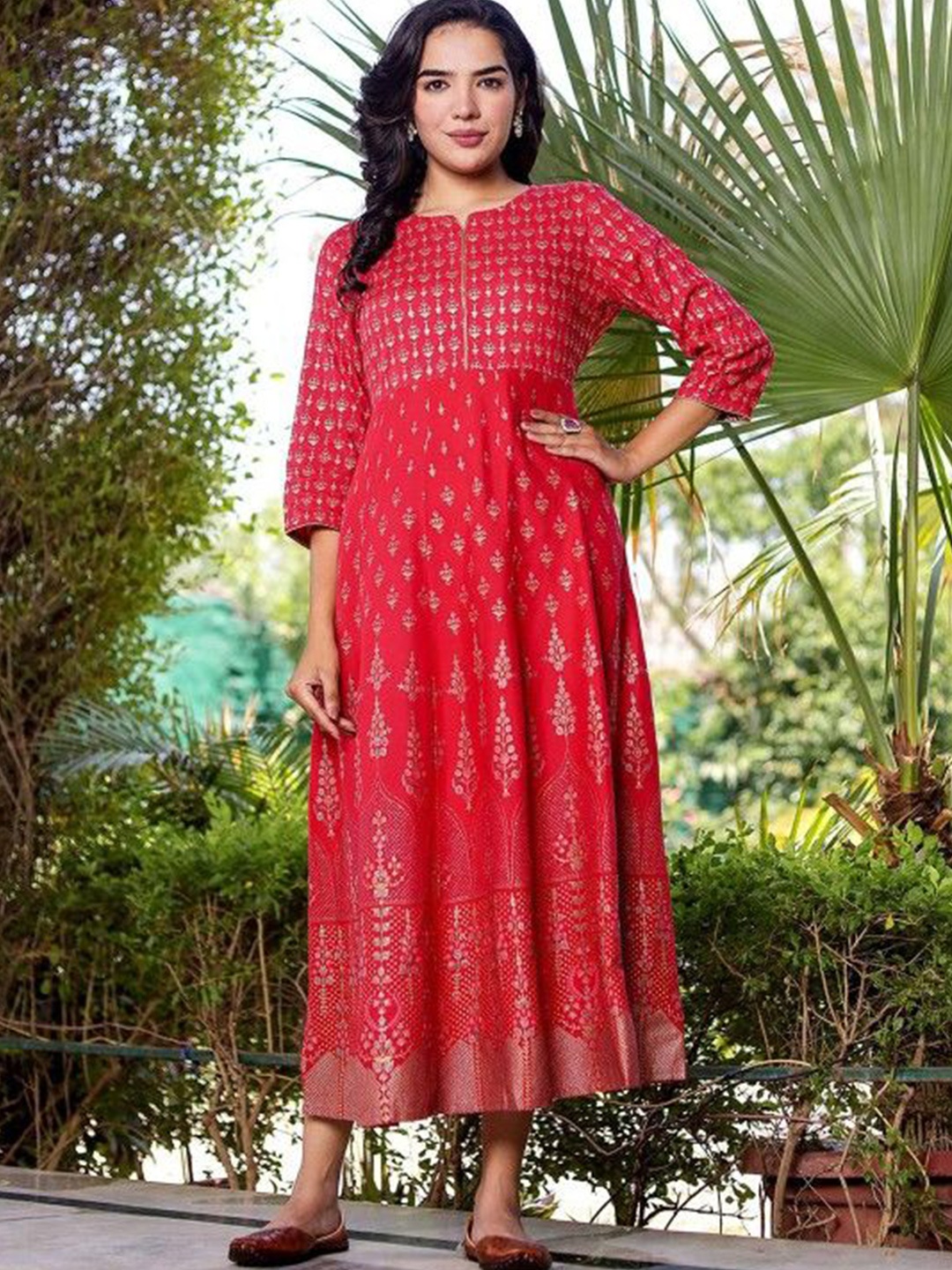 

Chandbaali Ethnic Motifs Print Maxi Dress, Pink