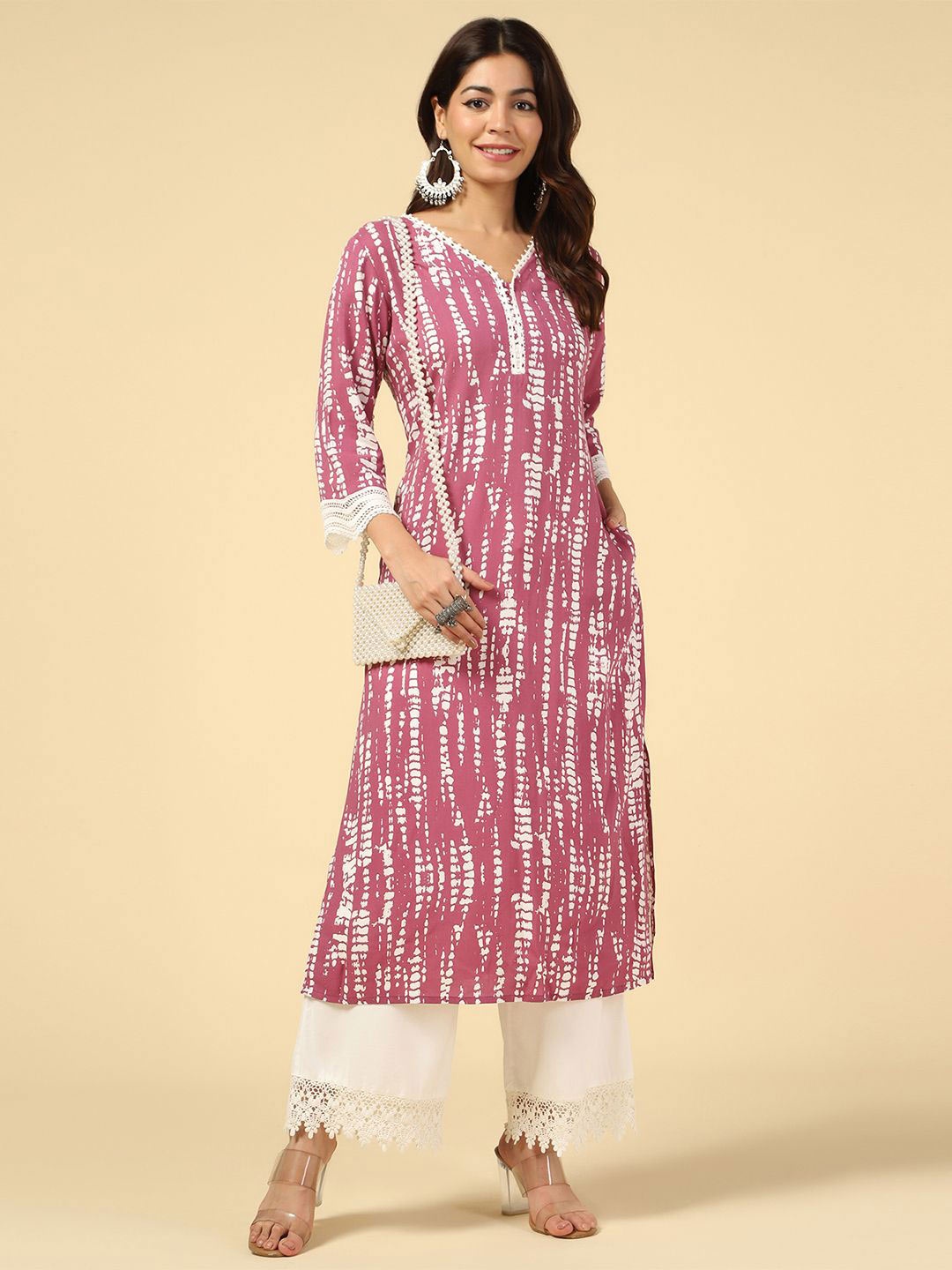 

Mustard Printed Straight Kurta, Pink