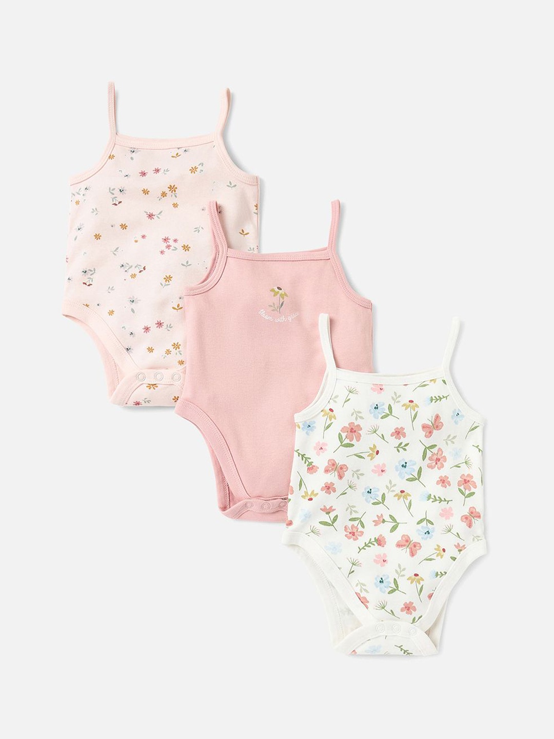 

Juniors by Babyshop Infants Girls Pack Of 3 Printed Cotton Bodysuits, Pink