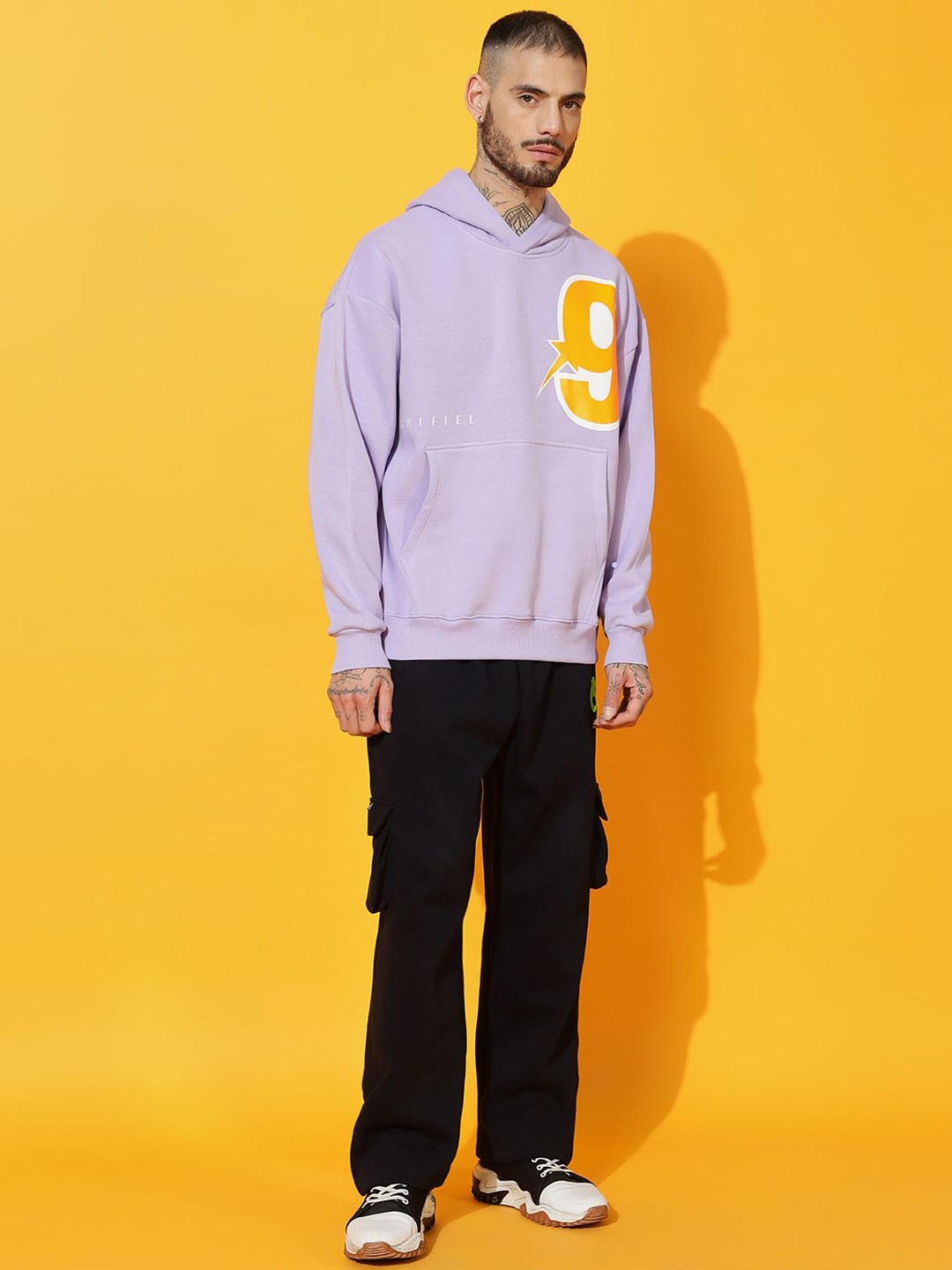 

GRIFFEL Men Printed Hooded Oversized Tracksuits, Mauve