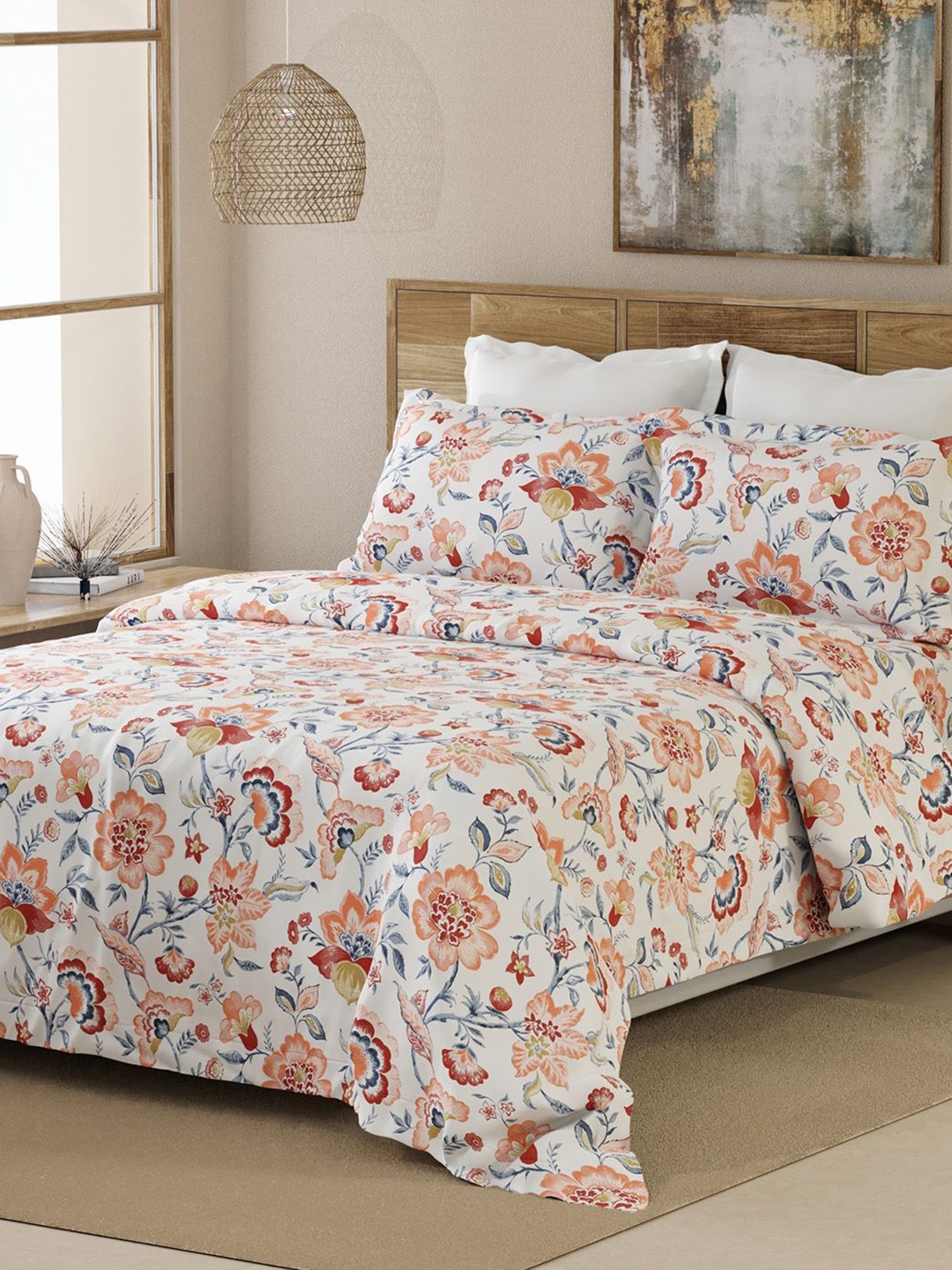 

Layers Brown & Blue Floral 144 TC Queen Bedsheet with 2 Pillow Covers