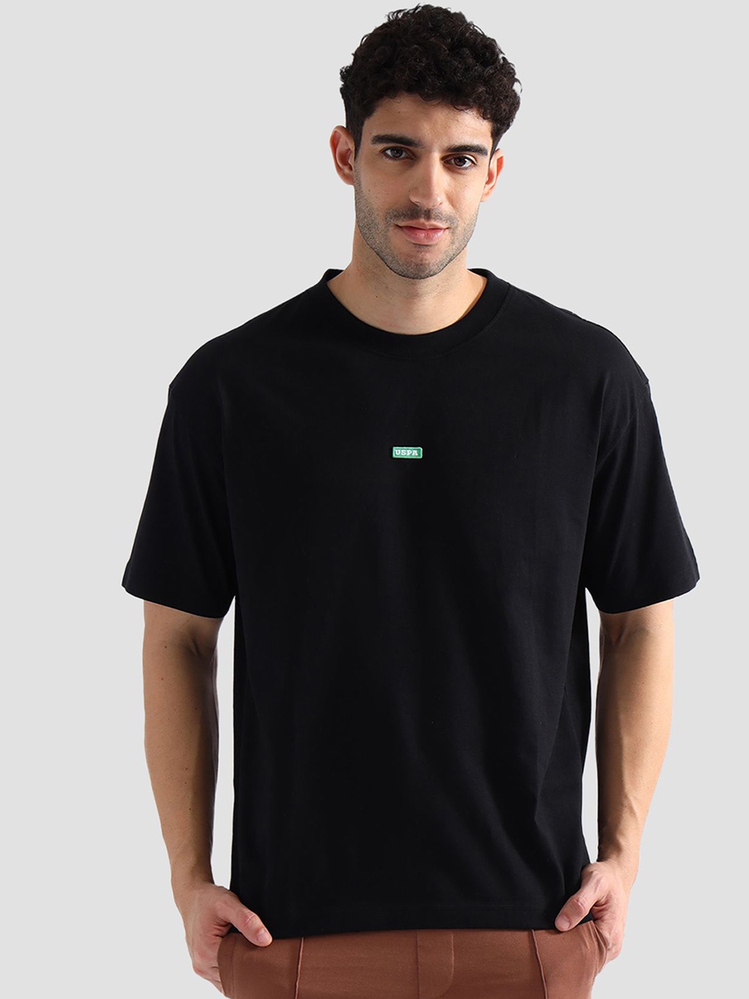 

U.S. Polo Assn. Round Neck Pure Cotton Oversized Lounge T-Shirt, Black