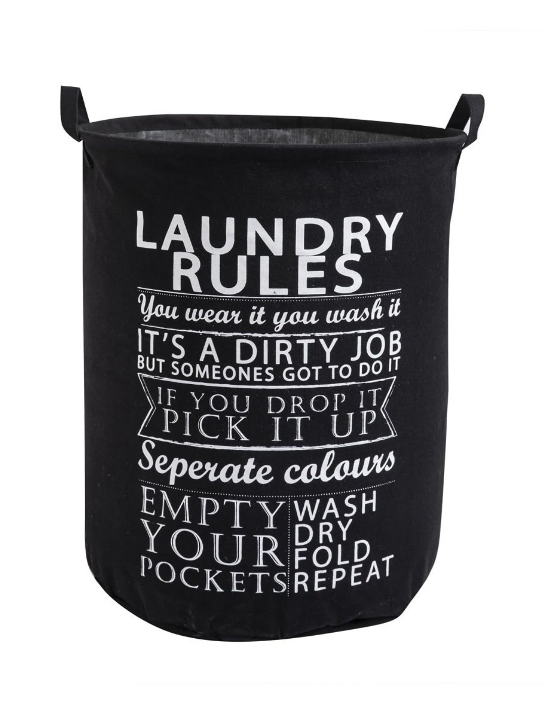 

HOKIPO Black Printed Cotton Round Collapsible Laundry Storage Basket