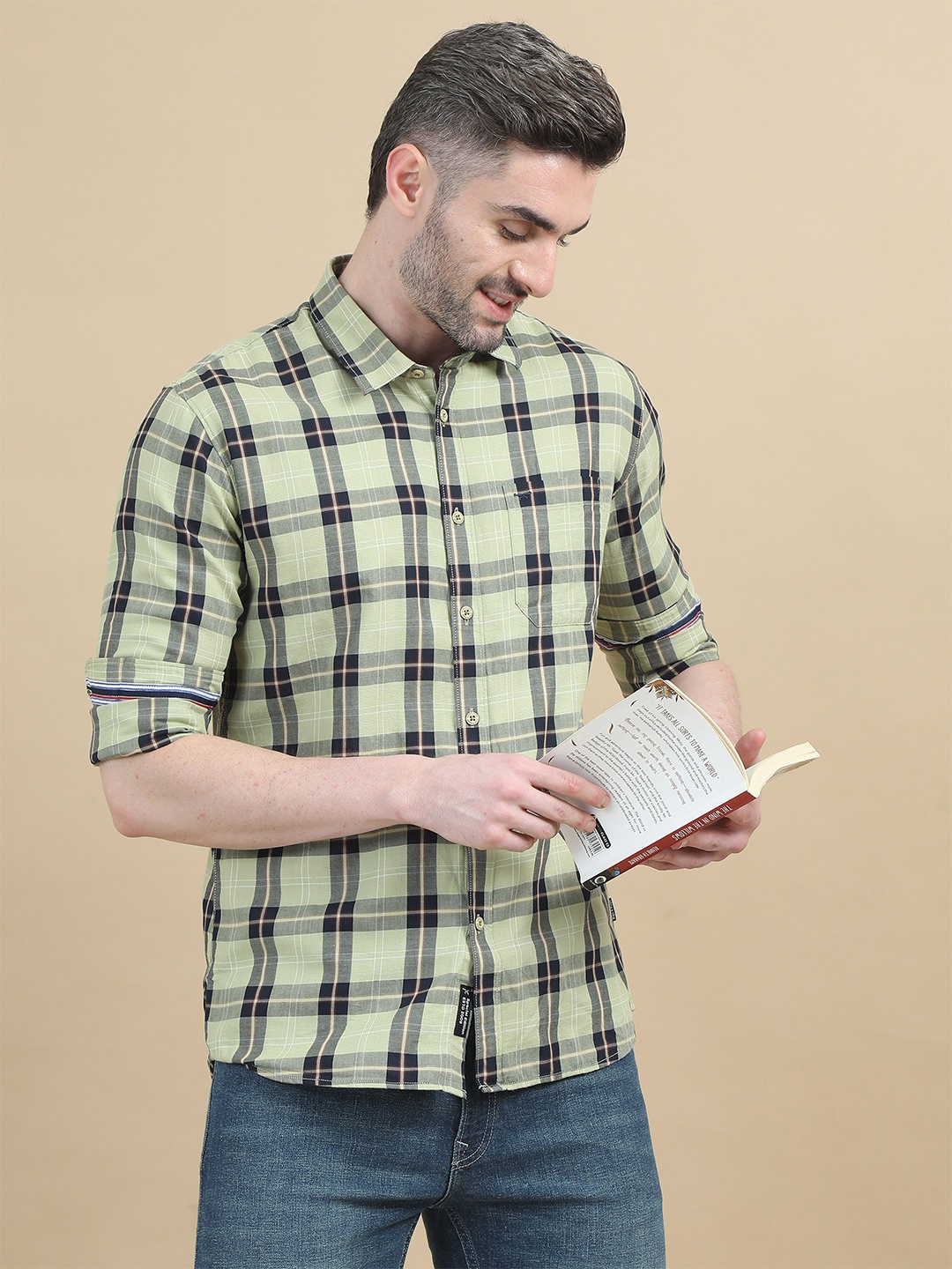 

RIGS AND RAGS Men Classic Tartan Checks Opaque Checked Casual Shirt, Sea green