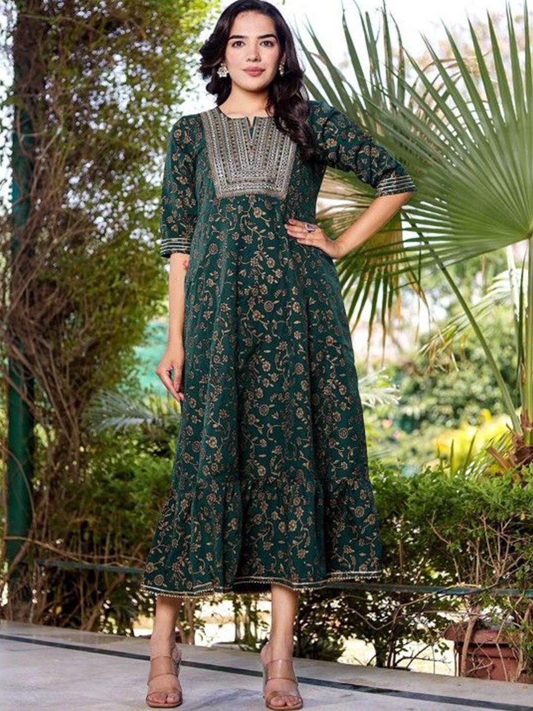 

Chandbaali Floral Print Maxi Dress, Green