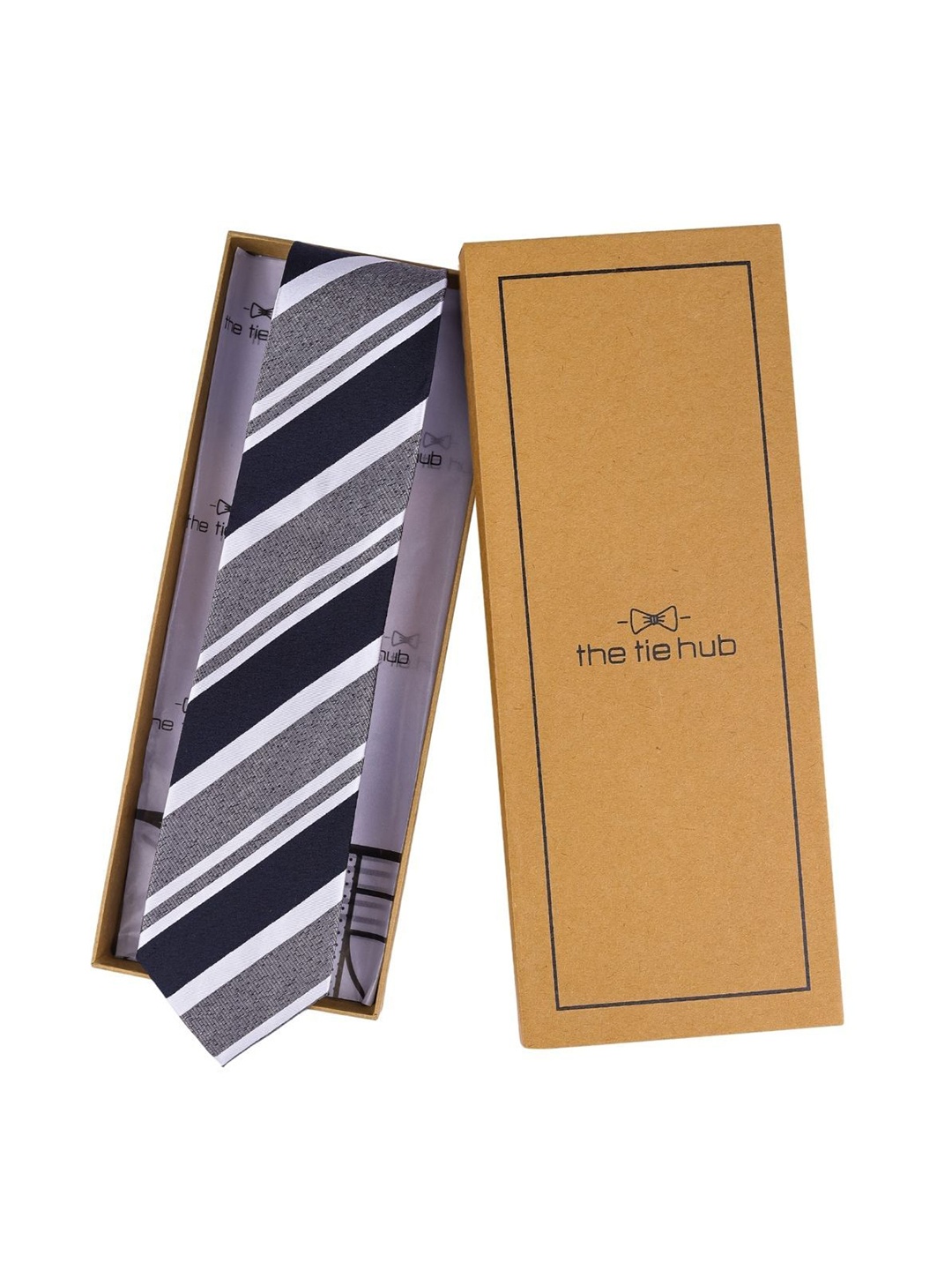 

The Tie Hub Men Striped Skinny Tie, Grey