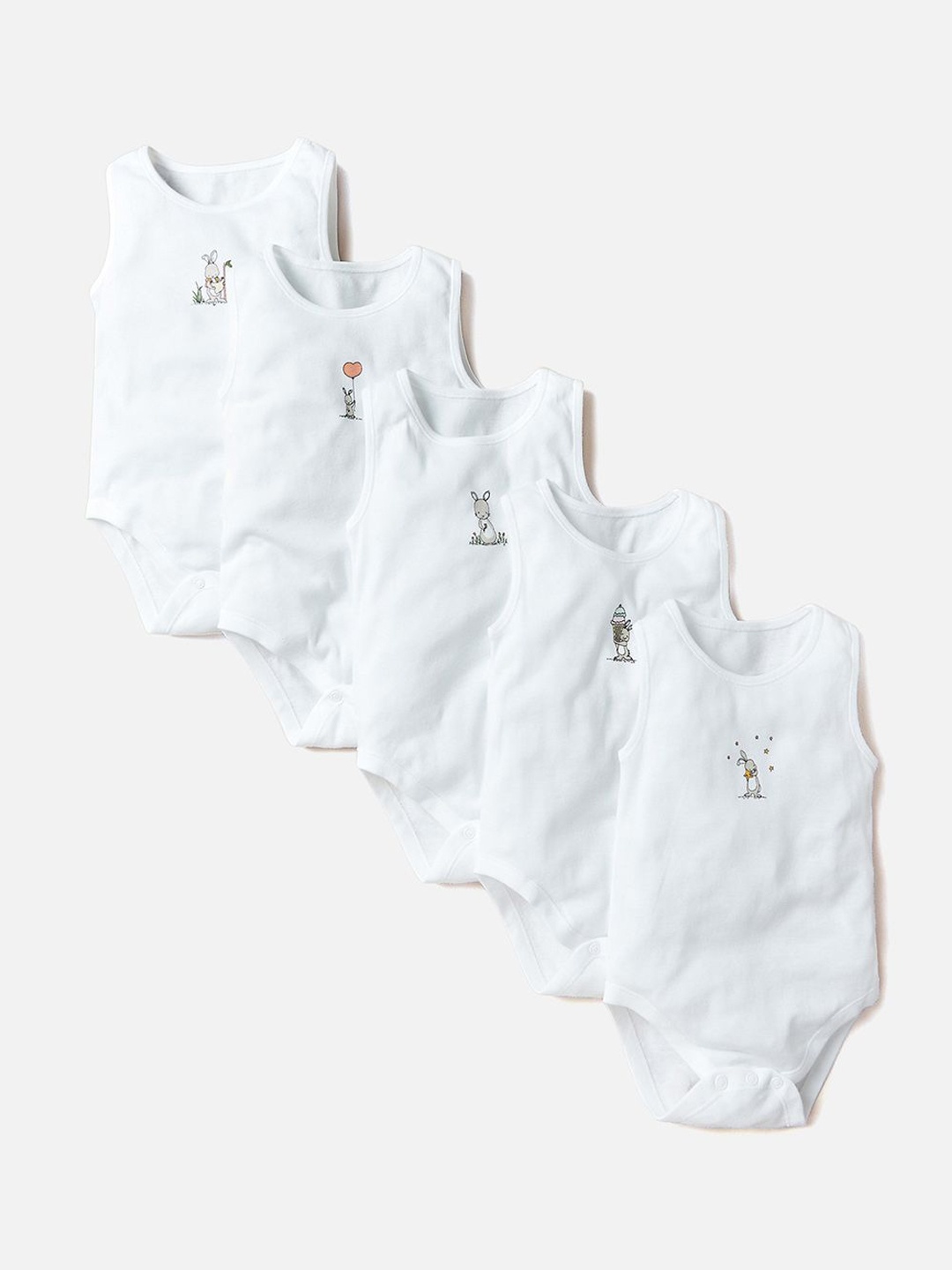 

Juniors by Babyshop Infants Girls Pack Of 5 Printed Cotton Bodysuits, White