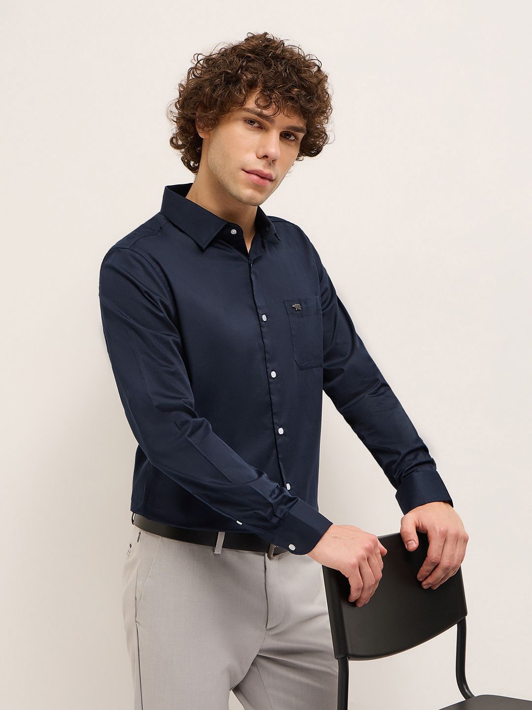 

THE BEAR HOUSE Men Tailored Fit Opaque Formal Shirt, Blue