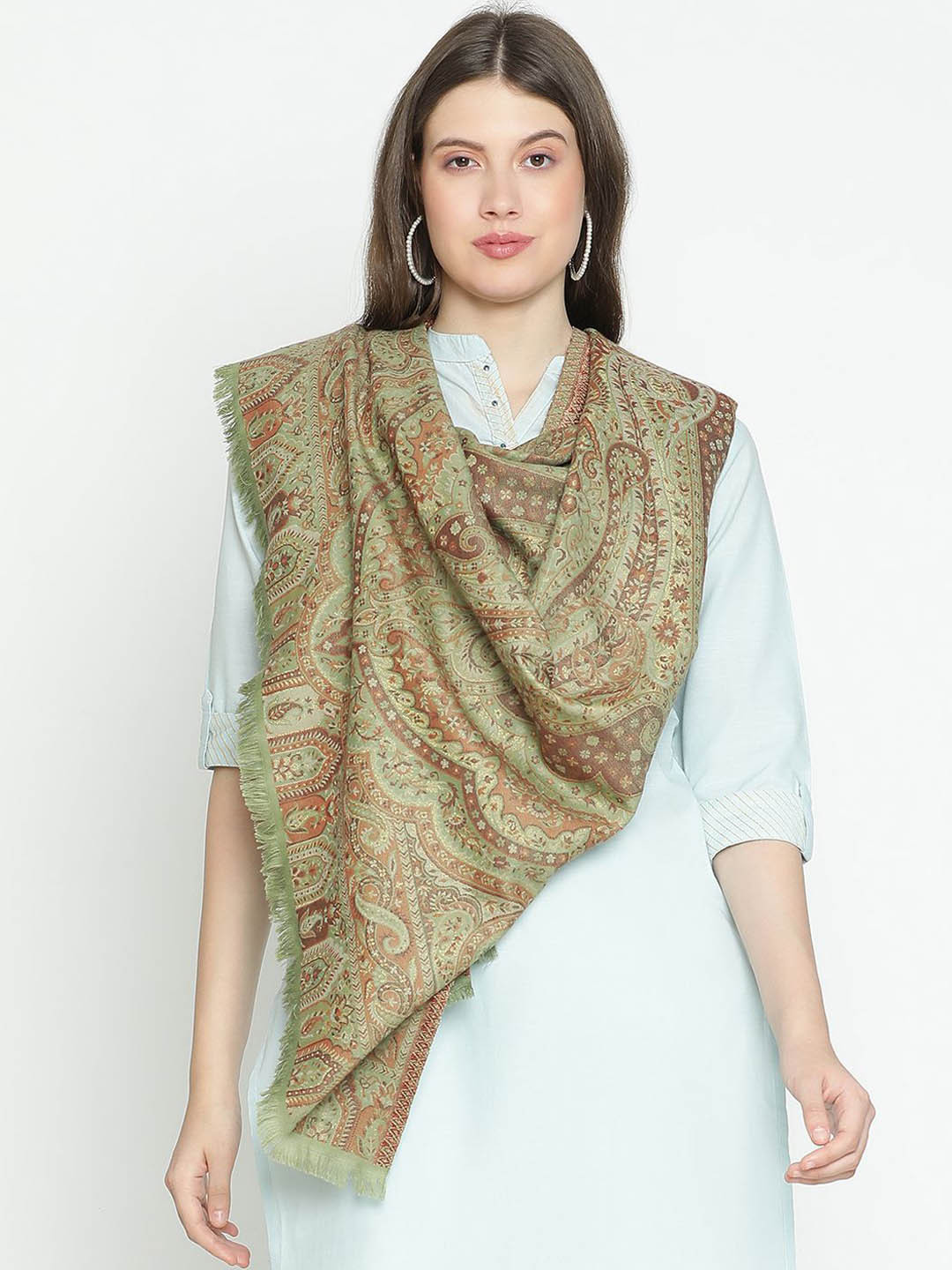 

SHINGORA Women Ethnic Motifs Woven Design Shawl, Green
